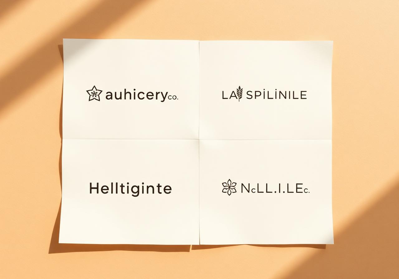 Four generated logo concepts on warm paper